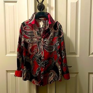 Chico’s - Size 1 - Long-sleeve - Paisley - Classic and crisp red, tan and black.